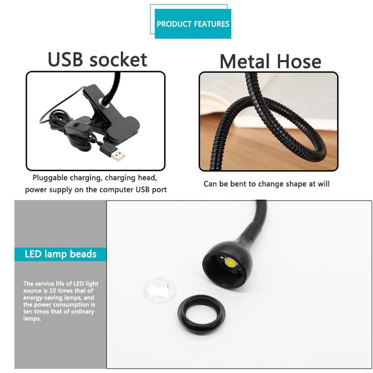 LED Desk Lamp Clip On Light,360°Flexible Gooseneck and Clamp Reading Light - color: Aa Black