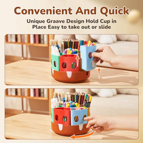 GAMENOTE Rotating Art Supply Organizer, Lazy Susan Caddy, Small | Rotating organizer keeps markers, crayons and craft supplies visible and easy to reach on classroom or home desks - size: Small, 8"d x 5"h