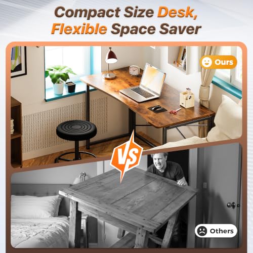 Huuger Folding Desk for Small Spaces, 47.2 Inch Foldable Computer Table - color: Rustic Brown, size: 18.9"D x 47.2"W