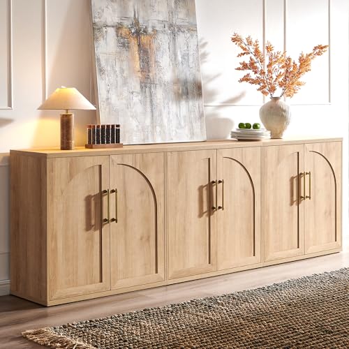 ACCOHOHO Arched Door Sideboard Buffet Cabinet Set of 3, Natural Oak | Modular, Multi-Compartment Storage, Adjustable Shelf, Soft Close Hinges, Freestanding, for Dining Room, Living Room - color: Natural Oak