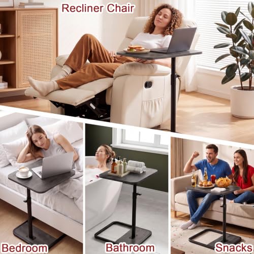 GOYLSER Large C Shaped End Table for Couch, Height Adjustable Living Room Rotating Couch Tray Tables Sofa Table Tv Trays for Bedroom, Swivel Wooden Side Table for Small Space, Grey - color: Grey, style: Enlarged Standard