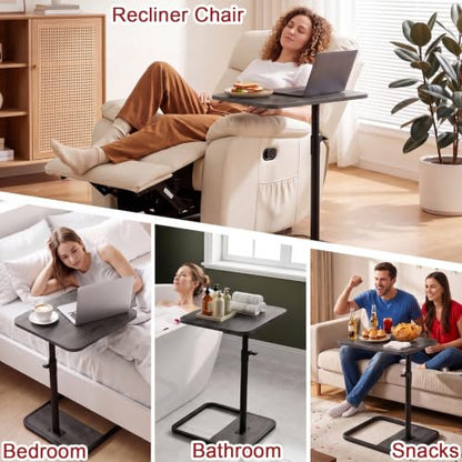 GOYLSER Large C Shaped End Table for Couch, Height Adjustable Living Room Rotating Couch Tray Tables Sofa Table Tv Trays for Bedroom, Swivel Wooden Side Table for Small Space, Grey - color: Grey, style: Enlarged Standard