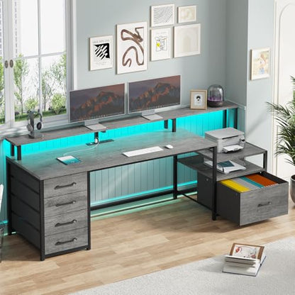SEDETA 66'' Computer Desk with 5 Drawer, Power Outlet for Home Office - color: Grey, size: 67X18.5inch