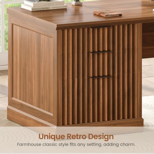 SEDETA Fluted 78.8" L Shaped Desk with 6 Drawers, Fluted Brown - color: Fluted Brown, size: 78.8" L Shaped Desk