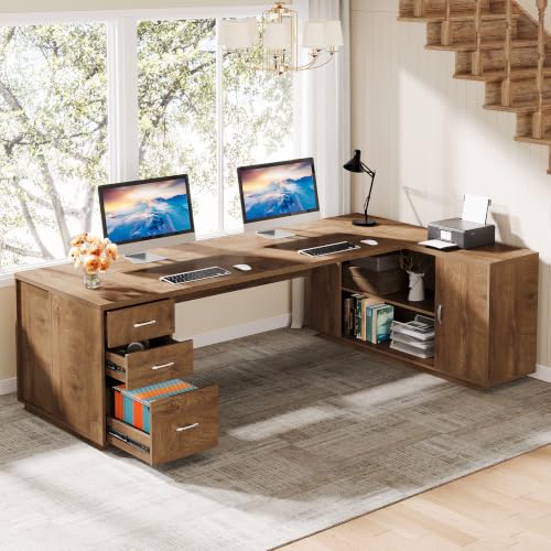 Tribesigns 85.8-Inch L-Shaped Executive Desk, Extra Large Home Office Desk - color: Natural Oak