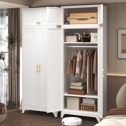 Steeloong 86"Armoire Wardrobe Close,Metal Wardrobe Cabinet with Hanging Rod | White Closet Cabinet with Doors and Adjustable Shelves,Freestanding Clothing Storage Cabinets for Bedroom Office,Gym,Hospital - color: White, style: 86"H Wardrobe
