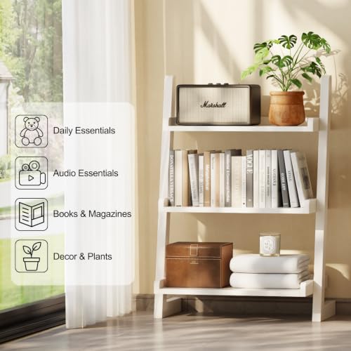 AQIMUELE Solid Wood Ladder Shelf, Leaning Bookshelf, White, 3-Tier - color: White, size: 3-Tier