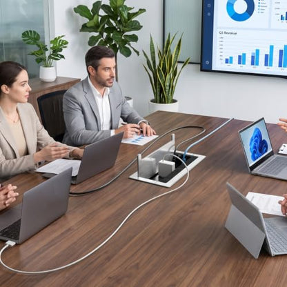 Conference Table Power Hub with HDMI, Tabletop Connectivity Box with RJ45 + 20W USB C + 2 USB A + 2 AC Outlets, Flush Mount Desk Power Outlet for Office School, Silver