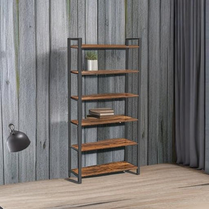 VASAGLE 6-Tier Bookshelf, Bookcase with Steel Frame, Book Shelf for Living Room, Home Office, Study, 11.8 x 31.5 x 73.2 Inches, Industrial Style, Rustic Brown and Ink Black ULLS082B01 - color: Rustic Brown + Ink Black, size: 6 Tiers (11.8"D x 31.5"W), sty