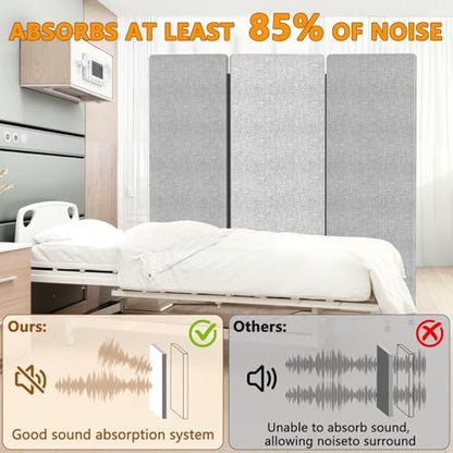 Soundproof Room Divider with Wheels, 66in Acoustic Room Divider Panel, 3 Panel Office Partition Wall for Noise Cancelling, Portable Temporary Wall Cubicle Divider (Light Grey) - color: Light Grey
