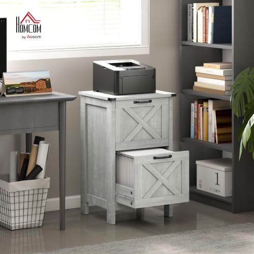 HOMCOM Vertical File Cabinet 2 Drawer Silent Slides, Distressed Light Gray - color: Distressed Light Gray