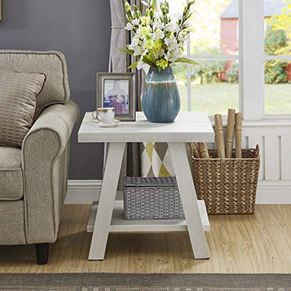 Roundhill Furniture Athens Contemporary Wood Shelf End Table, White - color: White