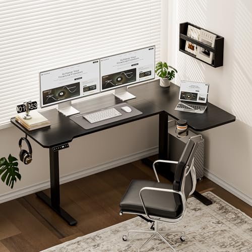 Acrolix L Shaped Electric Standing Desk, 51x31.5 Inch Reversible, Black | 176 lb capacity,28.3-46.4" height,3 memory presets,quiet <45dB motor,cup holder&hook,home office gaming corner desk - color: Black, size: 51