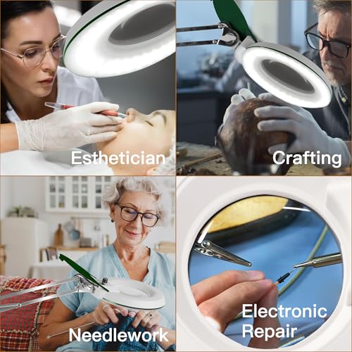 10X Magnifying Glass with Light and Stand,LED Dimmable Lighted Desk Lamp with Clamp,Magnifier Hands Free-Adjustable Stainless Steel Bracket,for Crafts Hobbies Reading Painting Sewing Close Work - style: Minimalist