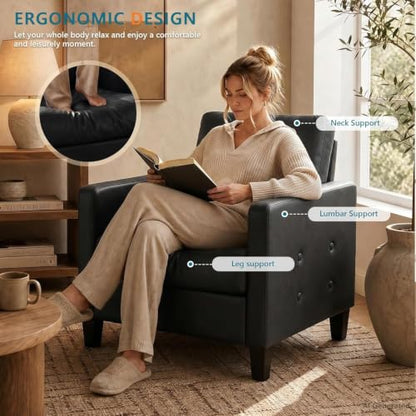 Black Accent Chairs Set of 2, Faux Leather Living Room Chair | STHOUYN, Mid-Century Modern, Tufted Armrest and Seat, Cozy, Office, Reading, Waiting Room, Bedroom - color: Black, size: 2