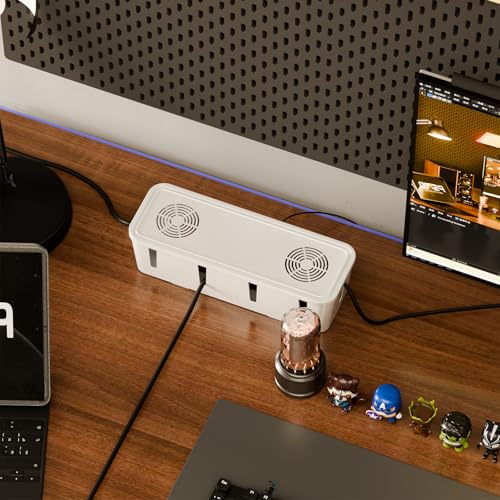 Cable Management Box, Cable Organizer Box and Power Strip Box, Power Strip Protector Box - Wire Box Hider for Desk - 10 Open Slots (White) - color: White