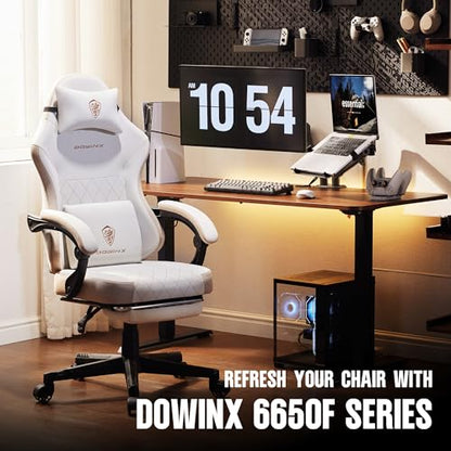 Dowinx Gaming Chair with Footrest, Ergonomic Desk Chair, Beige - color: Beige