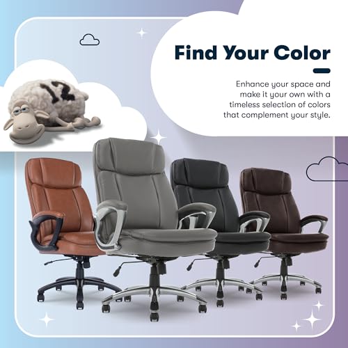 Serta Ergonomic Big and Tall Executive Office Chair Lumbar Support, Leather | Fairbanks, Gaming Chair with Headrest, 350lb Capacity, Padded Arms, Semi-Plush Seat Cushion, Adjustable Height and Tilt, Gray - color: Grey, size: 350 lbs