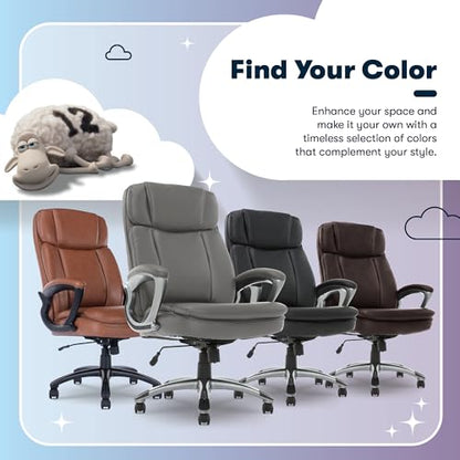 Serta Ergonomic Big and Tall Executive Office Chair Lumbar Support, Leather | Fairbanks, Gaming Chair with Headrest, 350lb Capacity, Padded Arms, Semi-Plush Seat Cushion, Adjustable Height and Tilt, Gray - color: Grey, size: 350 lbs