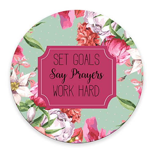 Set Goals Say Prayers Work Hard Floral Mouse Pad - Neoprene Inspirational Quote Mousepad - Round Mouse pad - color: Multi 04