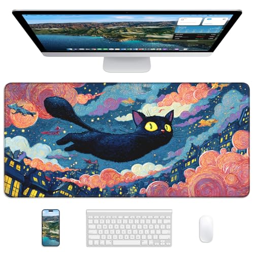 Mouse Pad 31.5x15.7in Large Desk Mat Non-Slip for Office - color: Flying Cat, size: 31.5" x 15.7"