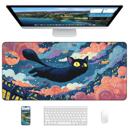 Mouse Pad 31.5x15.7in Large Desk Mat Non-Slip for Office - color: Flying Cat, size: 31.5" x 15.7"