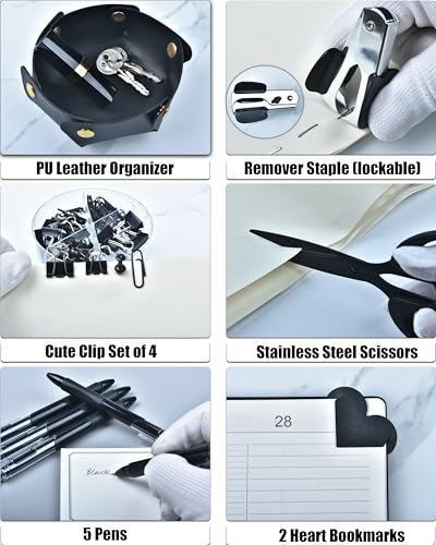 Black Desk Accessories, Office Supplies 360°Pen Holder Desk Organizers, With Tape Dispenser, Stapler, Staple Remover, Ect, Elevate Your Workspace With Sleek Black Sophistication, Back to School - color: Black