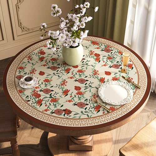 Retro Round Table Cover Protector, Waterproof PU Leather Table Mat Tablecloth Pad for Dining Coffee Table Writing Desk(A,50cm(20in)) - color: A, size: 50cm(20in)
