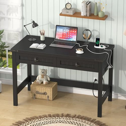 39 Inch Farmhouse Small Computer Desk with Drawers for Bedroom, Home Office - color: Black