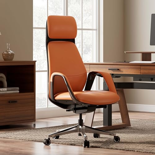 EUREKA ERGONOMIC Serene Executive Office Chair, Premium Nappa Leather High Back Boss Chair with Aluminum Base, Ergonomic Chair with Lumbar Support & Recline, Heavy Duty for Long-Hour Comfort, Orange - color: Orange