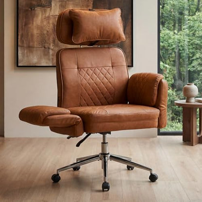 Big and Tall Ergonomic Office Chair, Criss Cross Desk Chair with Pivot Arms | High Back Executive Leather Chair with Spring Seat, Wide Computer Gaming Chair for Home, Makeup & Bedroom, Brown, 49.6”H×22”W - color: Brown, size: 49.6”H×22”W