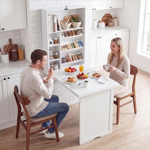 Tangkula Folding Wall Mounted Desk, Convertible Fold Out Floating Table with Storage Shelves, Space-Saving Drop Leaf Table, Murphy Desk for Craft, Study, Small Spaces, Home Office, Dorm, White - color: White