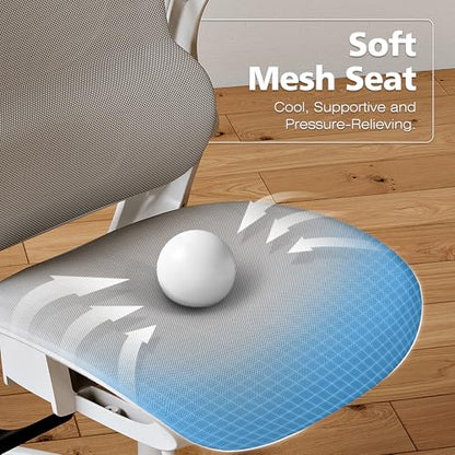 Ergonomic Mesh Office Chair- White Desk Chair, Flip-Up Armrest, Adjustable Headrest, Tilting with Soft Seat and PU Wheel, Elite Home Desk Chair for Work, Study, Gaming (GY1108) - color: White Mesh