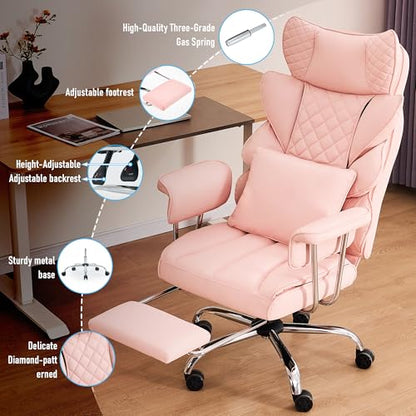 500 Lbs Kneading Massage Office Chair with Foot Rest Reclining Pink | Ergonomic Computer Chair, High Back Thick Cushion, Big & Tall, Comfy Leather, Heavy Duty Home Executive - color: Pink