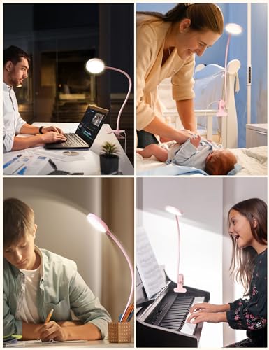 LiFMIRA Desk Lamp Clip on Light 8W 66 LED Reading Light for Bed Pink - color: Pink