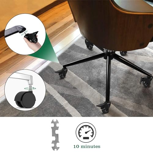 8T8 Replacement Office Chair Wheels 2 inch PU Caster Wheels with Brakes, Set of 5, Heavy Duty Casters with Threaded Stem 5/16"-18x1, Quiet and Smooth Rolling, Safe for Wood Hardwood Floors