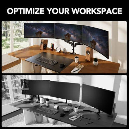 HUANUO Triple Monitor Mount for 17 to 32 inch Screens, Adjustment Gaming Triple Monitor Stand with Swivel, Tilt, Rotation, Clamp & Grommet Kit - color: Black