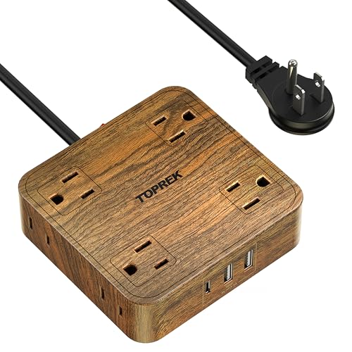 Power Strip Surge Protector (1080J), 8 Widely-Spaced Outlets with 1 USB-C & 2 USB-A, Wood Finish Power Strip with USB for Home, Office, Dorm, Travel, 5 FT Extension Cord with Flat Plug - color: Brown