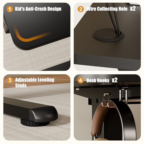 63"x24" Standing Desk, Height Adjustable Sit-Stand Home Office, Black | Electric Adjustable Standing Desk, Sit to Stand Computer Office Desk with Splice Board, Memory Preset, Lifts 28.7''-46.5" - color: Black Frame-black, size: 63-inch