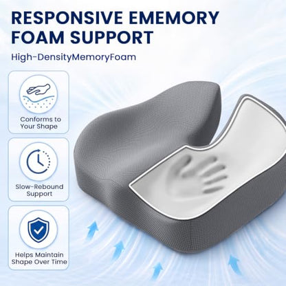 Seat Cushion, XL Large Memory Foam Cushion for /Office Chair/Car/Wheelchair - color: Grey