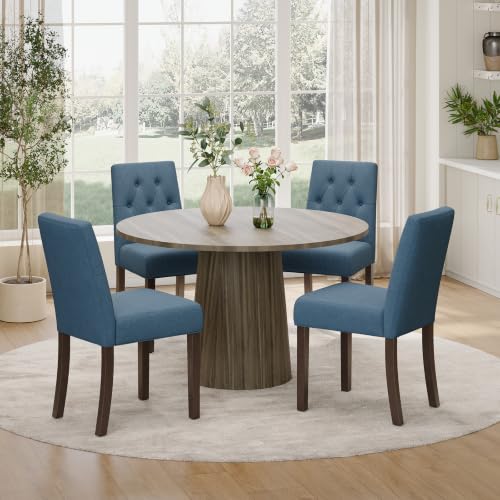 Upholstered Dining Chairs Set of 4, Modern Fabric Dining Chairs with Tufted Design, Kitchen Side Chairs, Farmhouse Dinner Chair with Wood Legs for Kitchen Restaurant Living Room, Blue - color: Blue, size: Set of 4