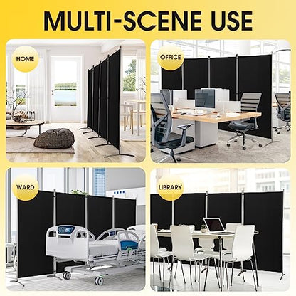 RANTILA 4 Panel Room Divider, 6 Ft Tall Folding Privacy Screen Room Dividers, Freestanding Room Partition Wall Dividers, 136''W x 20''D x 71''H, Black - color: Black, size: 34" - 4 Panel