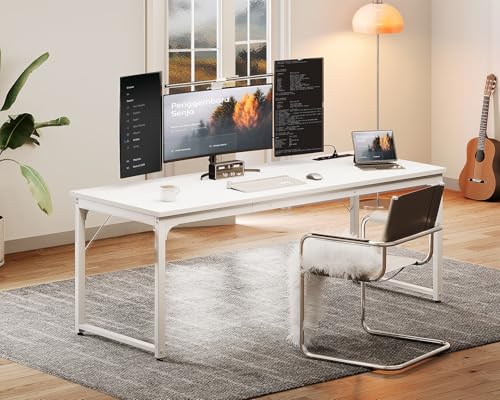 Coleshome 71 Inch Computer Desk with USB Ports, Large Office Desk, Long Study Student Writing Desk, White - color: White, size: 71 Inches