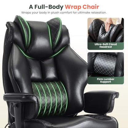 500lbs Big and Tall Office Chair Adjustable Lumbar Support, Extra Wide Seat Ergonomic Gaming Chair with Footrest, Heavy Duty High Back Executive Leather Computer Desk Chair