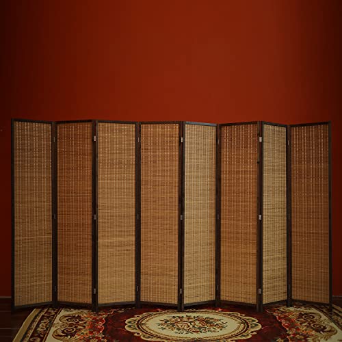 Furnnylane 8 Panel Bamboo Room Divider - Natural Brown 5.6 ft Tall Folding Privacy Screen, Freestanding Partition Wall for Room Separation (67" H x 122.8" W) - color: Brown, size: 8 Panel