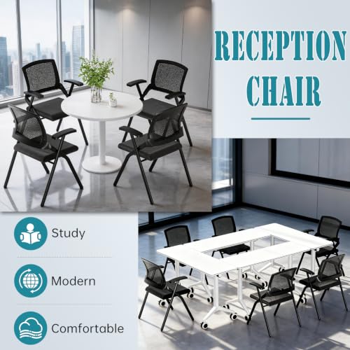 Stackable Foldable Office Chairs with Armrests, Portable Conference Meeting Guest Training Room Chairs for Guest Reception Home Office Training Classroom Chair,Black,10