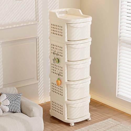 4 Drawers Storage Cart, Narrow Plastic Dresser, Rolling Organizer Cart for Office Classroom Bedroom Bathroom Art Craft Supplies, Mobile Slim Utility Cart on Wheels - size: 5 layers