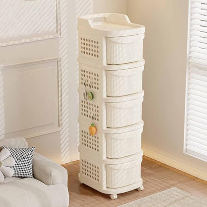 4 Drawers Storage Cart, Narrow Plastic Dresser, Rolling Organizer Cart for Office Classroom Bedroom Bathroom Art Craft Supplies, Mobile Slim Utility Cart on Wheels - size: 5 layers