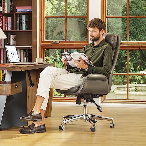 Glitzhome Mid-Century Modern PU Leather Adjustable Swivel High Back Office Chair, Adjustable Task Chair with Lumbar Back Support Executive Swivel Chair(Grey) - color: Grey