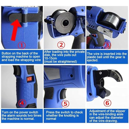 Electric Rebar Tying Machine 8-34mm, Automatic Steel Binding Tool with 2x4400mAh Batteries & Wire Coils, Efficient Rebar Tier Gun for Construction